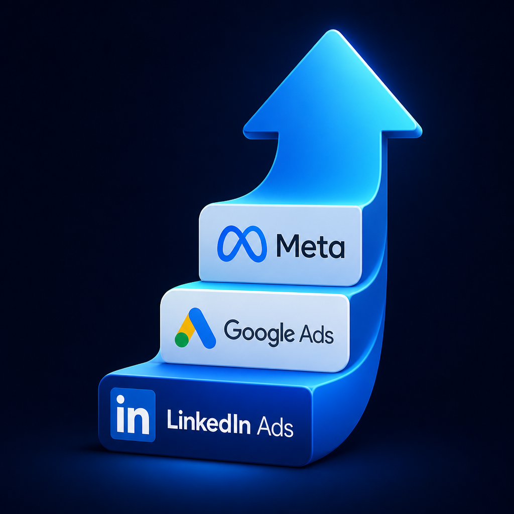 Crescimento com tráfego pago em Meta, Google Ads e LinkedIn
